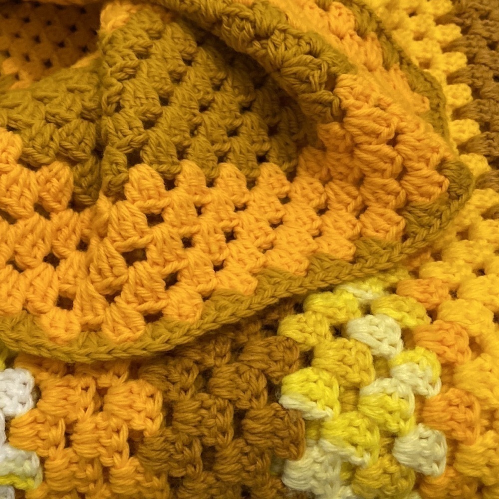 Yellow & Orange crochet blanket. Very good condition. 56”56” - Picture 3 of 4